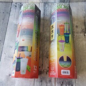 NWT - Manna Color Changing Confetti Plastic Tumblers, Set of 24